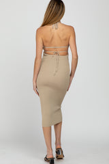 Taupe Front Cutout Halter Maternity Midi Dress