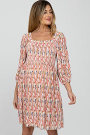 Light Pink Brushstroke Print Square Neck Maternity Dress