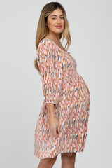 Light Pink Brushstroke Print Square Neck Maternity Dress