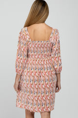 Light Pink Brushstroke Print Square Neck Maternity Dress