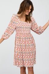 Light Pink Brushstroke Print Square Neck Dress