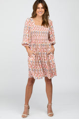 Light Pink Brushstroke Print Square Neck Maternity Dress