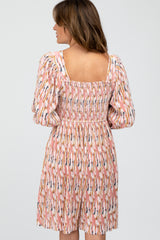 Light Pink Brushstroke Print Square Neck Dress