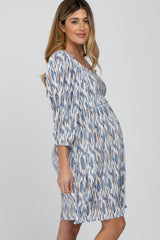 Blue Brushstroke Print Square Neck Maternity Dress