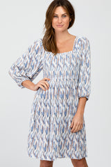 Blue Brushstroke Print Square Neck Maternity Dress