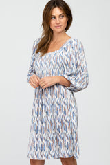 Blue Brushstroke Print Square Neck Dress