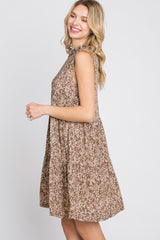 Mocha Floral Ruffle Mock Neck Tiered Dress