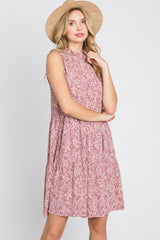 Mauve Floral Ruffle Mock Neck Tiered Maternity Dress