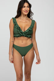 Olive Ruffle Accent Bikini Set