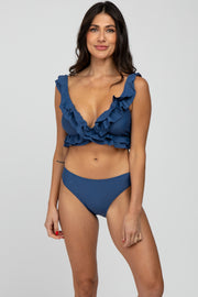 Blue Ruffle Accent Bikini Set