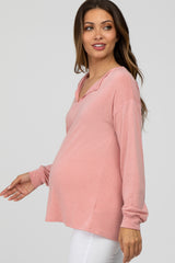 Pink Soft Knit Long Sleeve Maternity Top