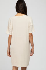 Beige Ribbed Front Pocket Dress