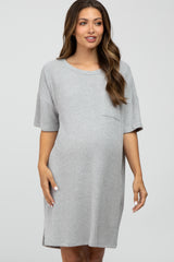 Heather Grey Ribbed Front Pocket Maternity Dress