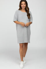 Heather Grey Ribbed Front Pocket Maternity Dress