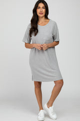 Heather Grey Ribbed Front Pocket Dress