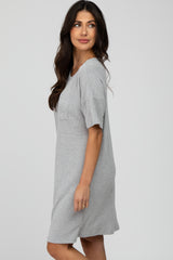 Heather Grey Ribbed Front Pocket Dress