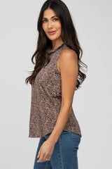 Mocha Leopard Print Mock Neck Blouse