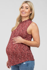 Burgundy Leopard Print Mock Neck Maternity Blouse