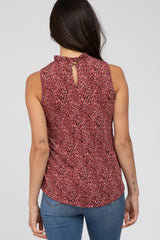 Burgundy Leopard Print Mock Neck Blouse