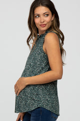 Teal Leopard Print Mock Neck Maternity Blouse