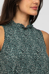 Teal Leopard Print Mock Neck Blouse