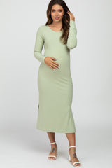 Mint Green Ribbed Long Sleeve Maternity Dress