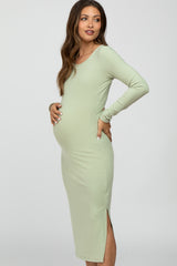 Mint Green Ribbed Long Sleeve Maternity Dress