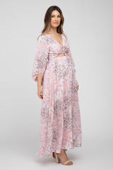 Pink Floral Front Cutout Maternity Maxi Dress