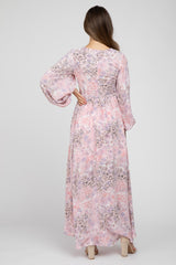 Pink Floral Front Cutout Maternity Maxi Dress