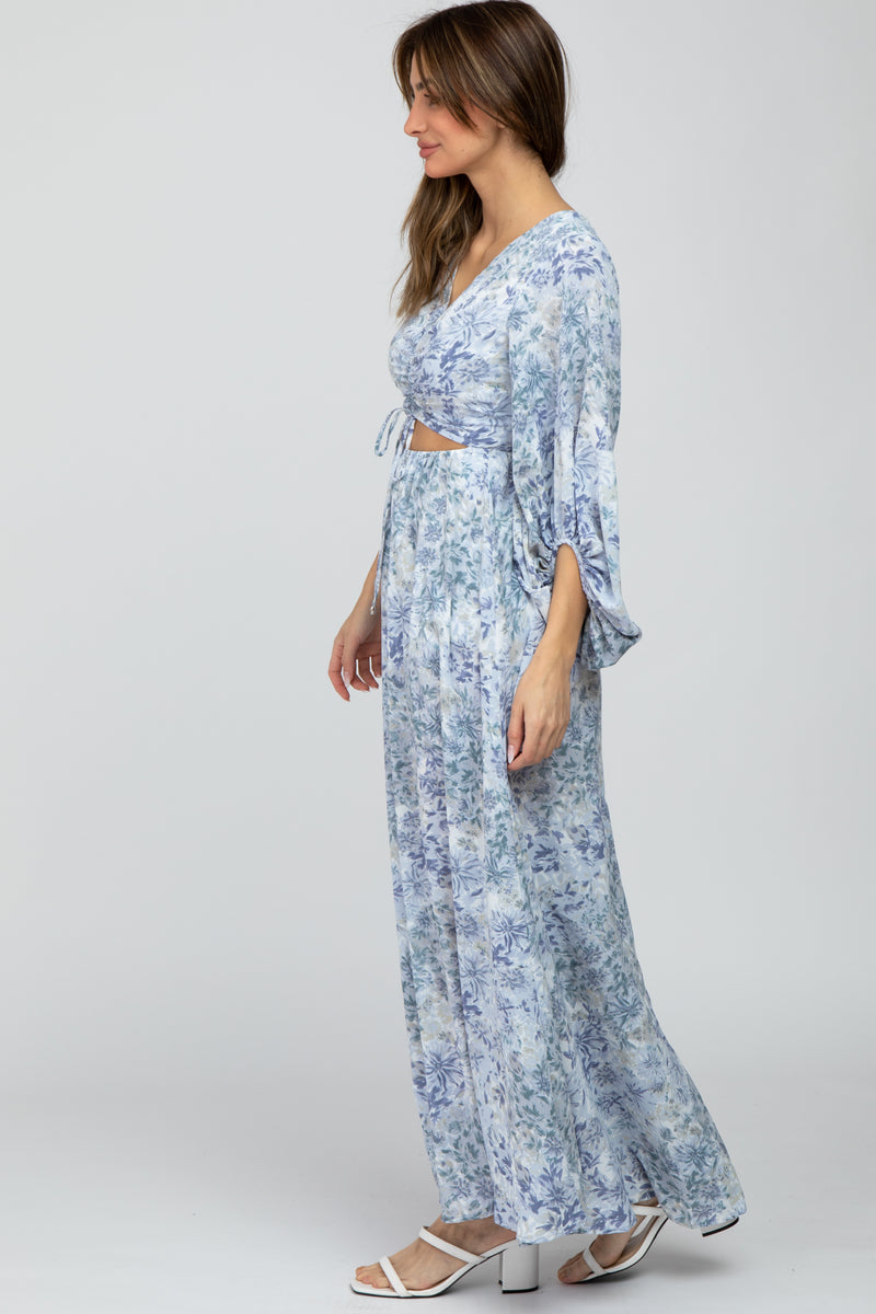 Blue Floral Front Cutout Maxi Dress – PinkBlush