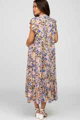 Navy Floral Ruffle Accent Maternity Midi Dress