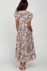 Navy Floral Ruffle Accent Midi Dress