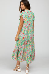 Mint Floral Ruffle Accent Maternity Midi Dress