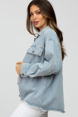 Light Blue Front Pocket Slightly Distressed Maternity Shacket