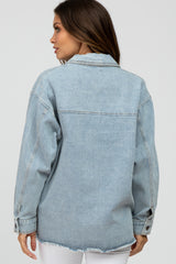 Light Blue Front Pocket Slightly Distressed Maternity Shacket