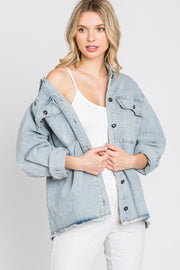 Light Blue Front Pocket Slightly Distressed Shacket