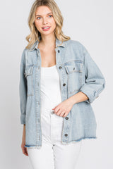 Light Blue Front Pocket Slightly Distressed Shacket