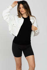 White Raw Hem Cropped Maternity Jean Jacket