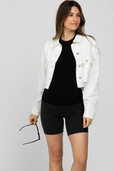 White Raw Hem Cropped Maternity Jean Jacket