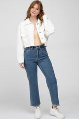 White Raw Hem Cropped Jean Jacket