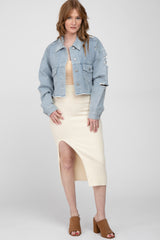 Light Blue Raw Hem Cropped Jean Jacket