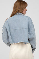 Light Blue Raw Hem Cropped Jean Jacket