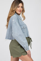 Light Blue Raw Hem Cropped Maternity Jean Jacket