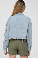 Light Blue Raw Hem Cropped Maternity Jean Jacket