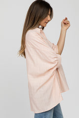 Peach Button Front Collared Oversized Maternity Blouse