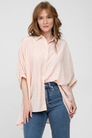 Peach Button Front Collared Oversized Blouse