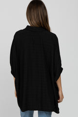 Black Button Front Collared Oversized Maternity Blouse