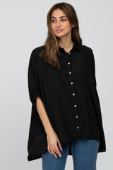 Black Button Front Oversized Blouse