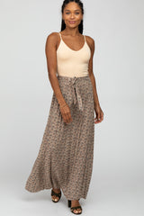 Light Mocha Floral Front Tie Maxi Skirt