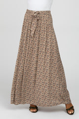 Light Mocha Floral Front Tie Maxi Skirt